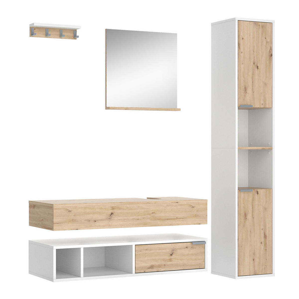 BADMÖBEL-SET Henri Weiß 5 Teile - Weiß/Eiche Artisan, Holzwerkstoff (100/20/40cm) - Vicco