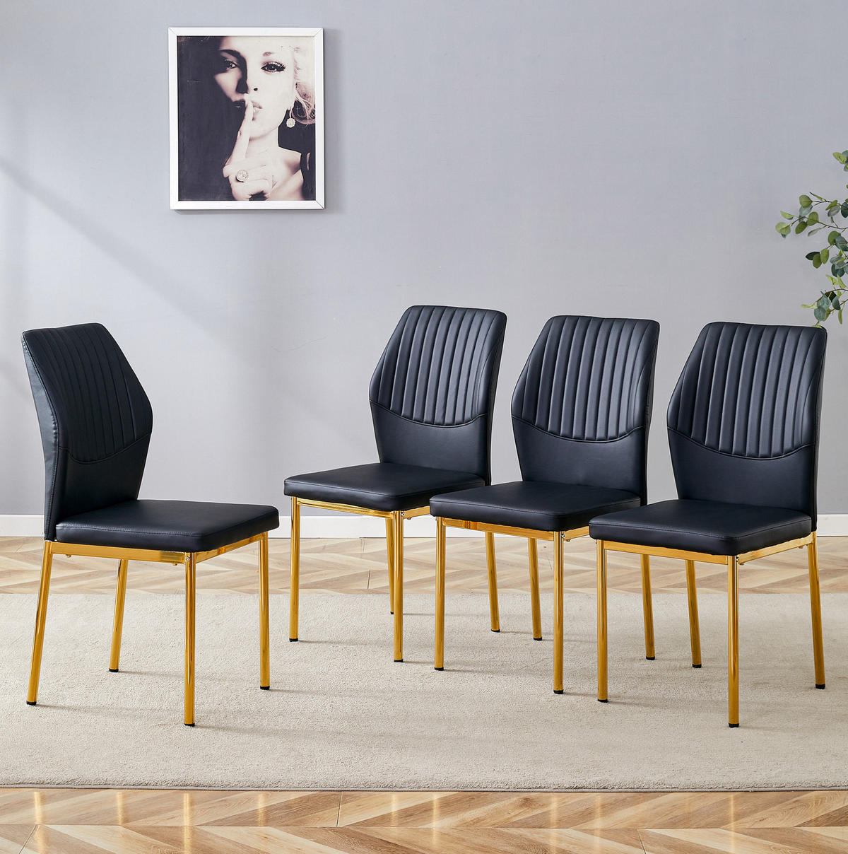 ESSZIMMERSTUHL 4er-Set PU Schwarz-Gold mit Metallbeinen - Goldfarben, Metall (42.6/93/43cm) - Meubliv