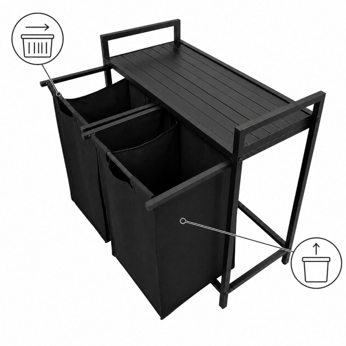 WÄSCHEKORB Metal MDF Stoff Schwarz 2 herausnehmbare Schwarz 92 Liter 73x33x71 cm - Schwarz, Metall (73/71/33cm) - Begryf