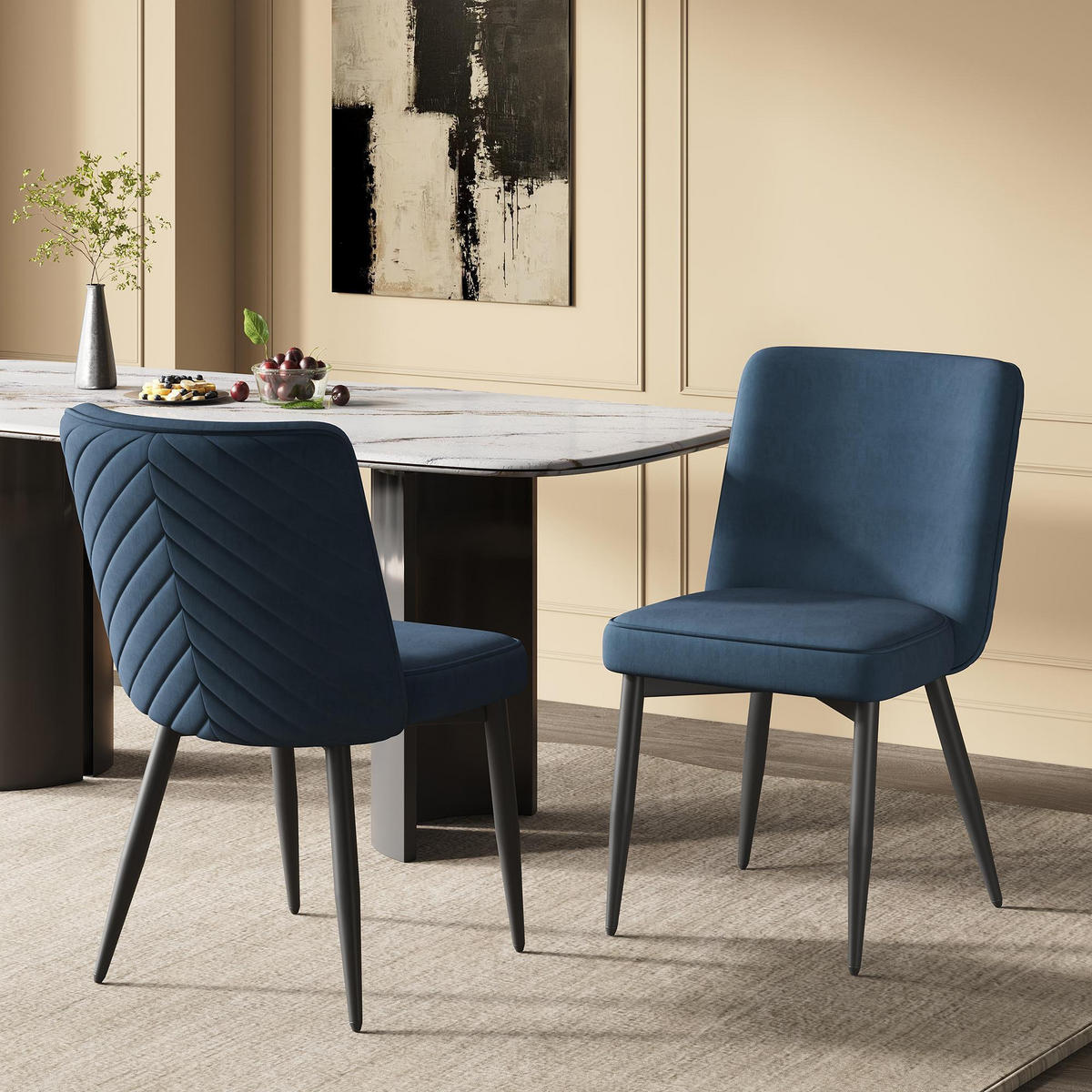 ESSZIMMERSTUHL 2 Stück, Samtstoff in Dunkelblau - Dunkelblau, Textil (48/85/63cm) - KOMHTOM