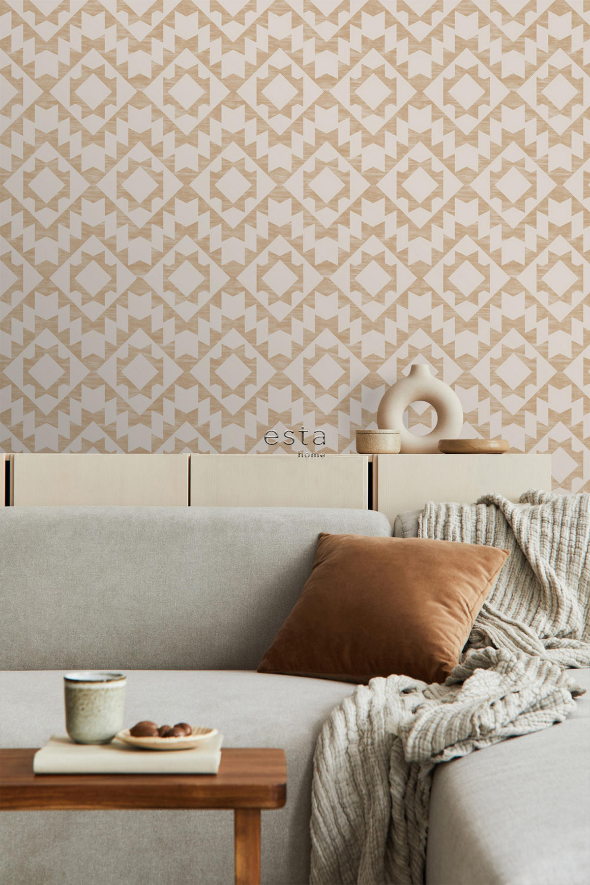 TAPETE Marrakescher Aztec-Teppich 53 cm x 10.05 m - Beige, Papier (53/1000cm) - ESTAhome
