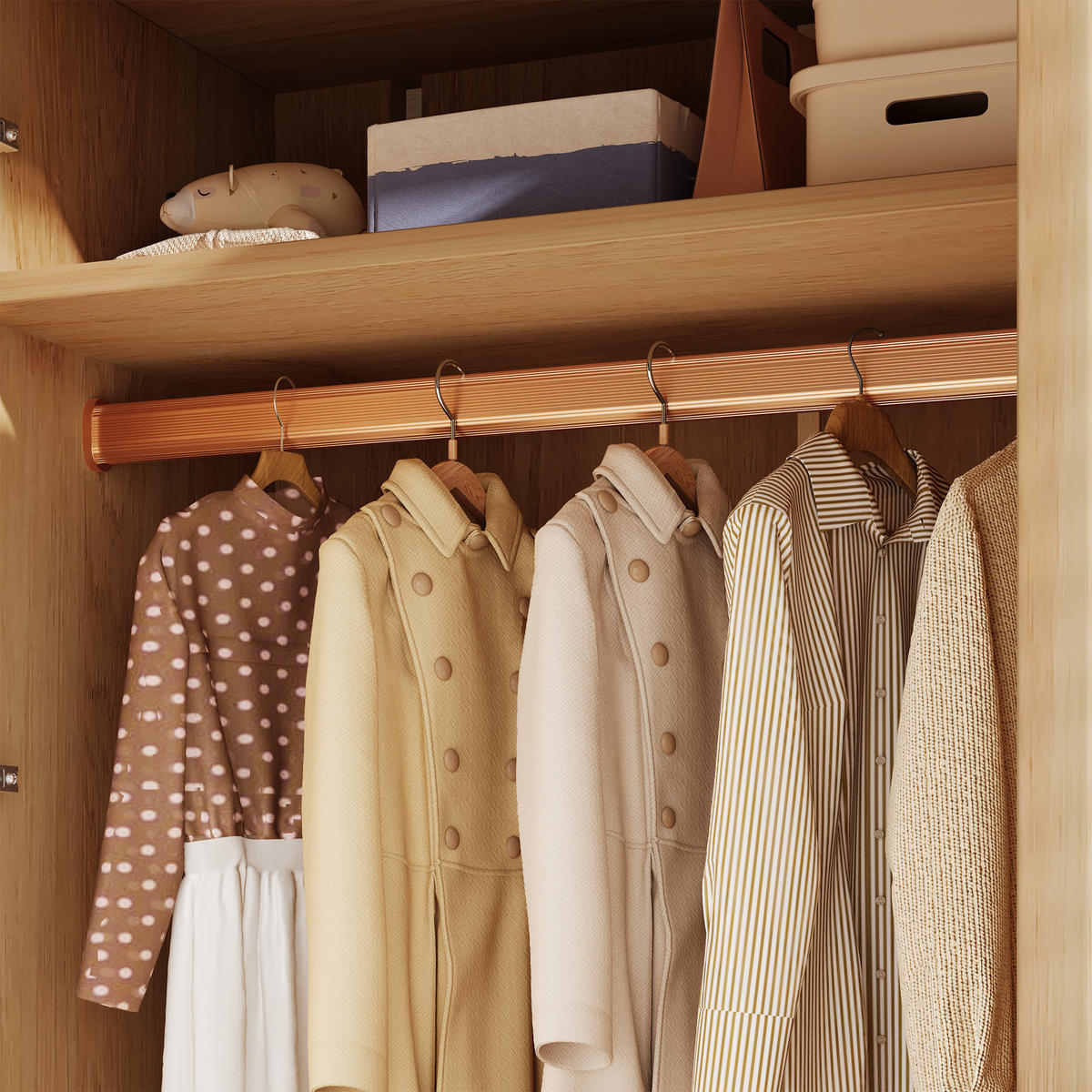 KLEIDERSCHRANK in Eichenfarbe Hochschrank mit Schubladen und Kleiderstange für Schlafzimmer, B120/T44/H161 cm - Eichefarben/Naturfarben, Holz/Holzwerkstoff (120/161/44cm) - STILVORA