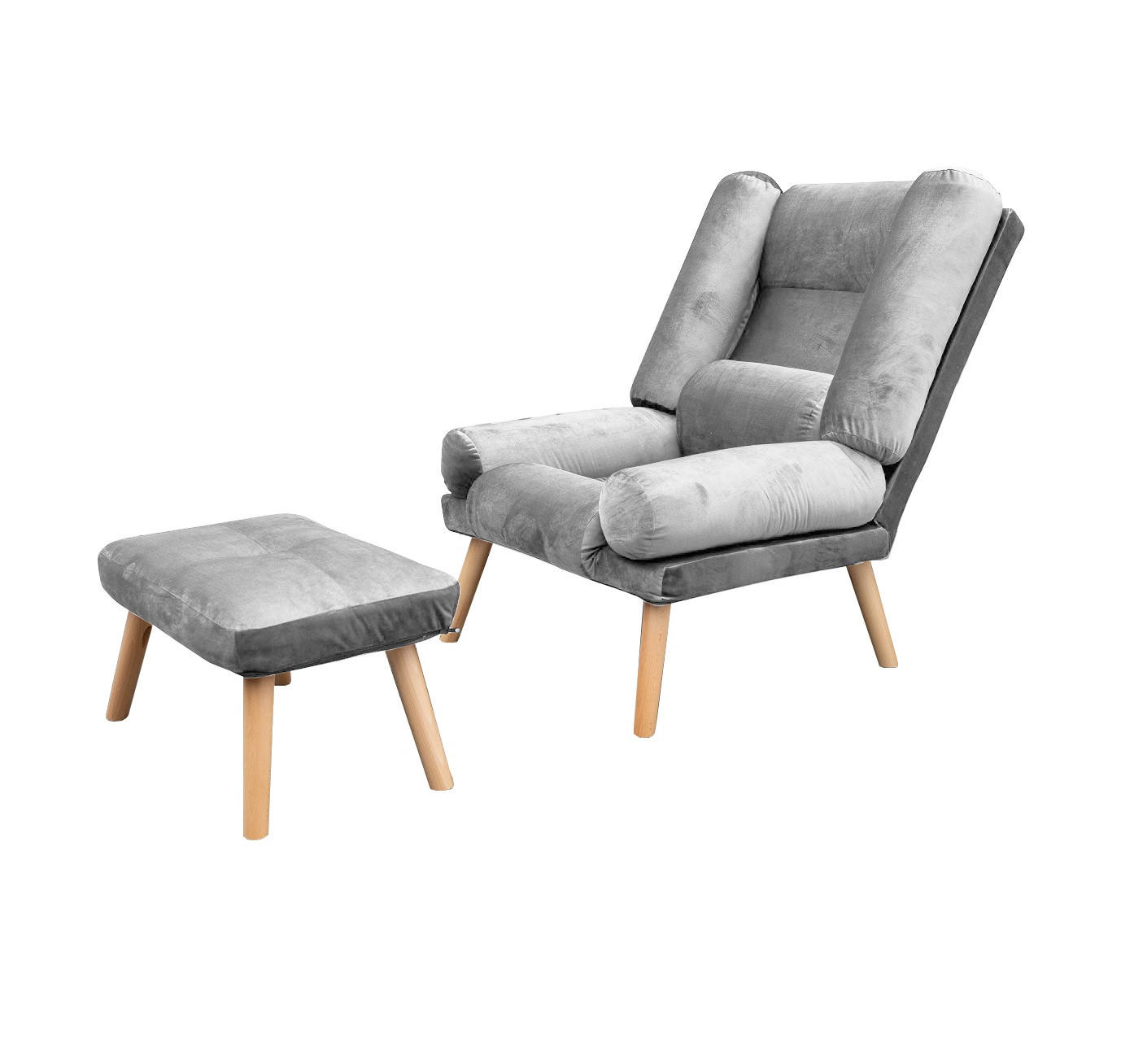 SESSEL Lola mit Fußhocker Rückenlehne 5-stufig einstellbar, silbergrau - Silberfarben, Holz/Kunststoff (75/100/60cm) - Margaret Hadas24