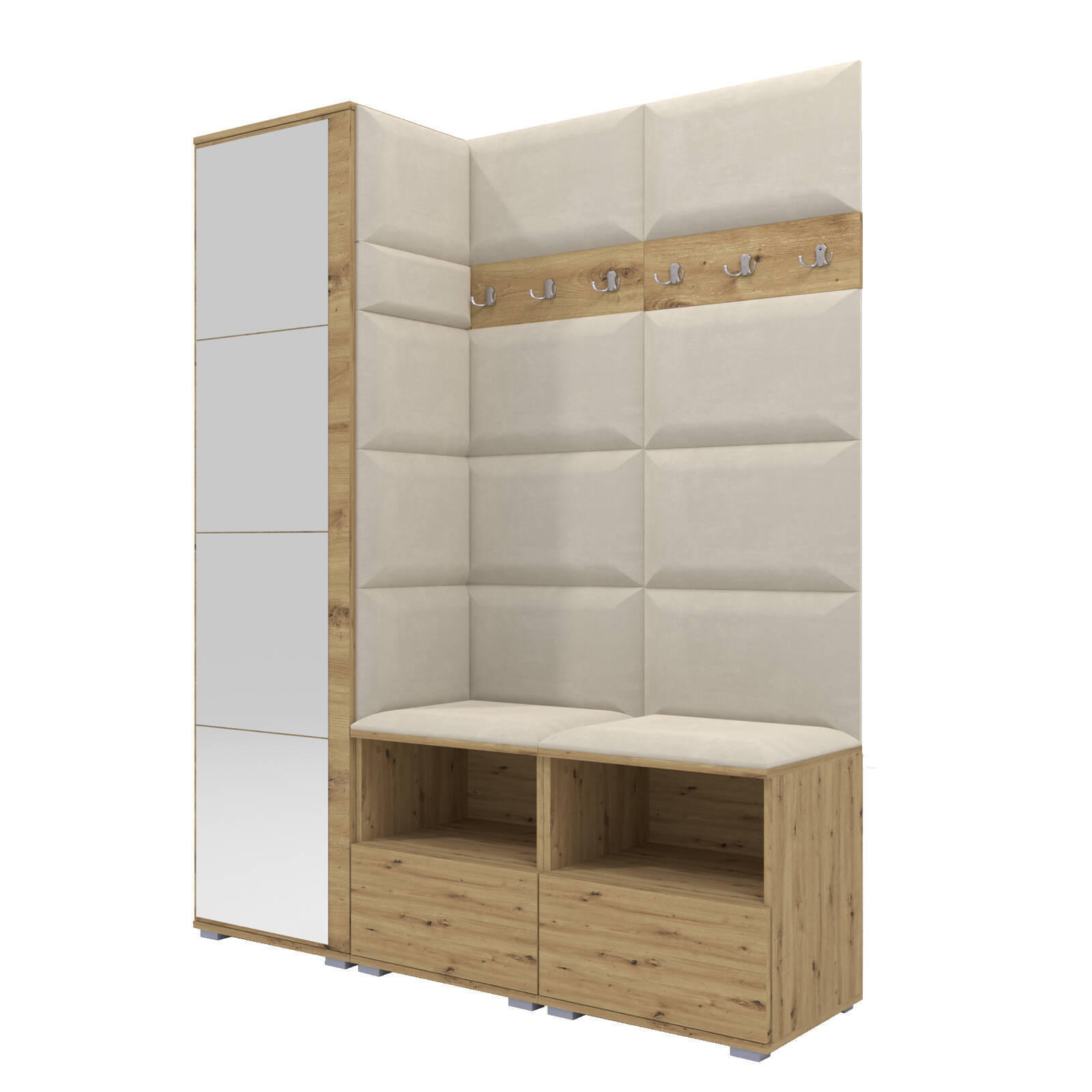 GARDEROBEN-SET Nela II mit Spiegel 150/187/40 - Silberfarben/Creme, Holzwerkstoff/Kunststoff (150/187/40cm)