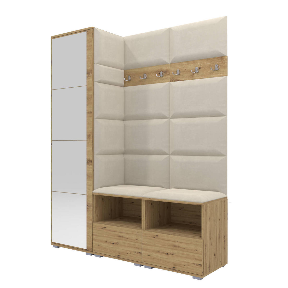 GARDEROBEN-SET Nela II mit Spiegel 150/187/40 - Silberfarben/Creme, Holzwerkstoff/Kunststoff (150/187/40cm)