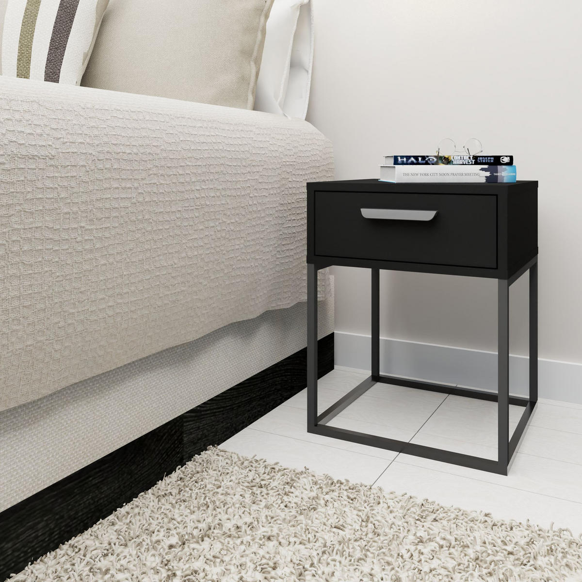 NACHTTISCH RECTUS 2-er Set - Schwarz, Holzwerkstoff (40/52/39cm) - KONSIMO®