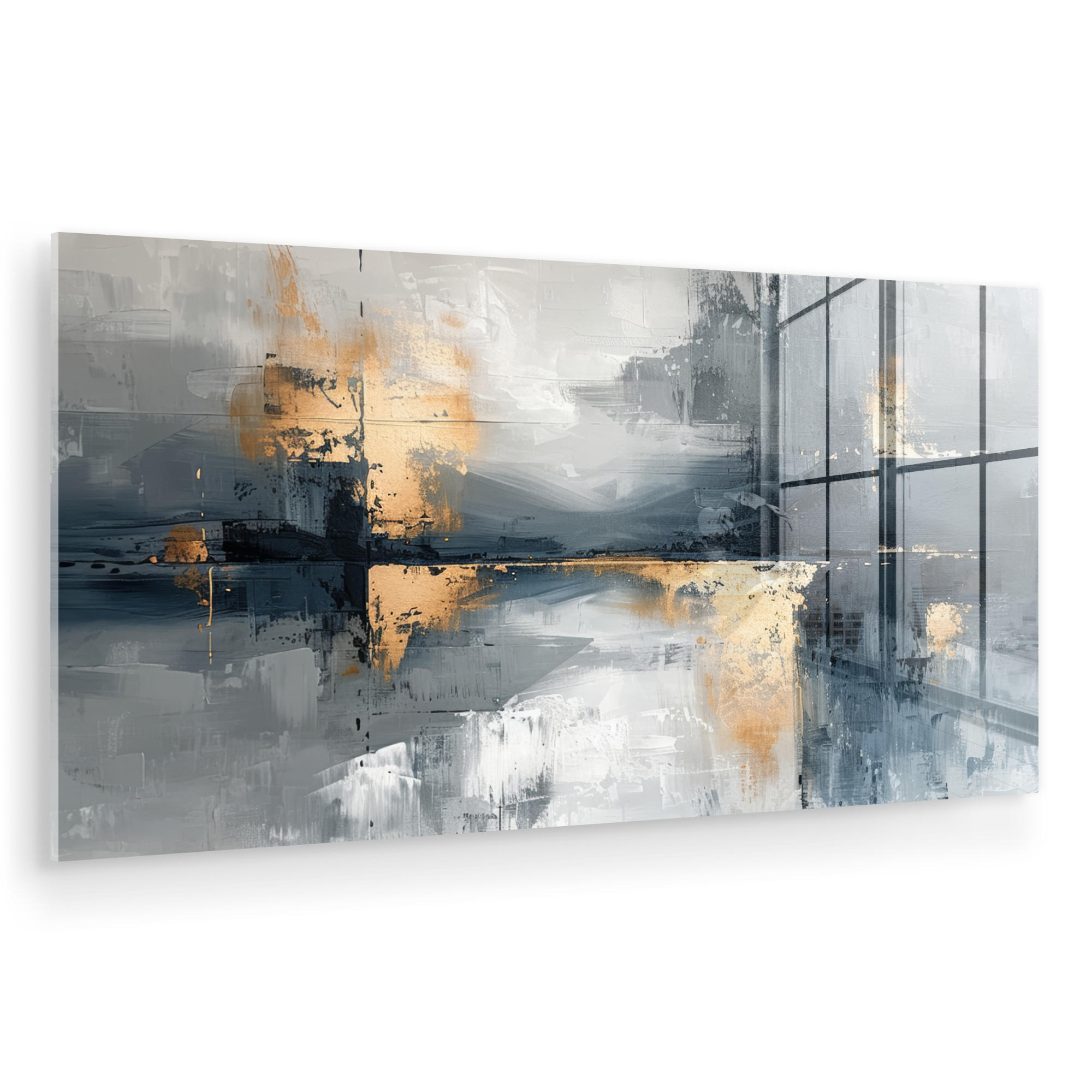 OBRAZ NA AKRYLOVOM SKLE Umenie - sivé - zlaté - abstraktné 120x60 cm - tmavosivá, sklo (120/60cm) - MuchoWow
