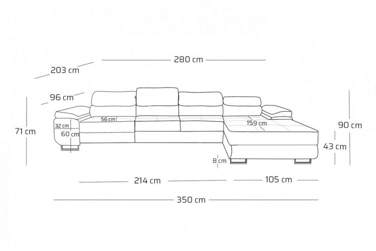 ECKSOFA ALONZO MAXI Rechts mit Schlaffunktion 125x195 Velours Grün - Silberfarben/Grün, Holz/Textil (203/350cm) - Muffo
