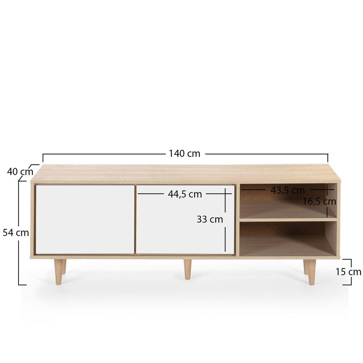 TV-ELEMENT Denia 2 Türen Eiche/Weiß - Weiß, Holzwerkstoff (140/53/40cm) - VS Venta-stock