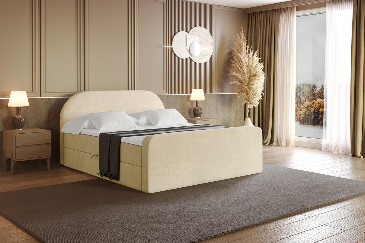 BOXBETT mit Matratze H4 und Lattenrost - NOX-Z - 180x200 - Beige Monolith - Beige, Holzwerkstoff (180/200cm) - ALTDECOR