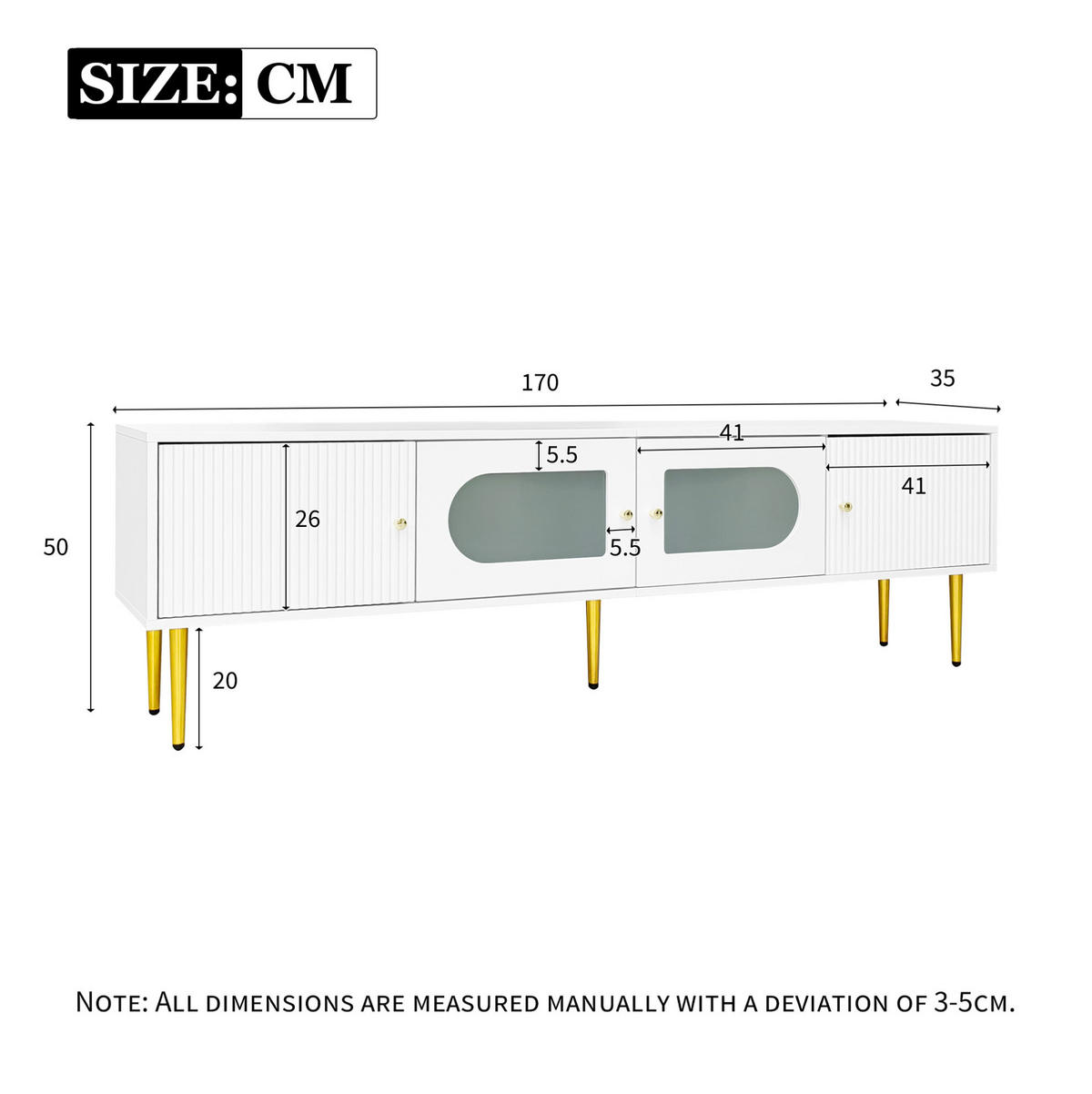 TV-BOARD aus Spanplatte 170x35x50 cm Weiß mit Kabelmanagement und geräuschlosen Scharnieren - Weiß, Holzwerkstoff (140/38/38cm) - Modfu