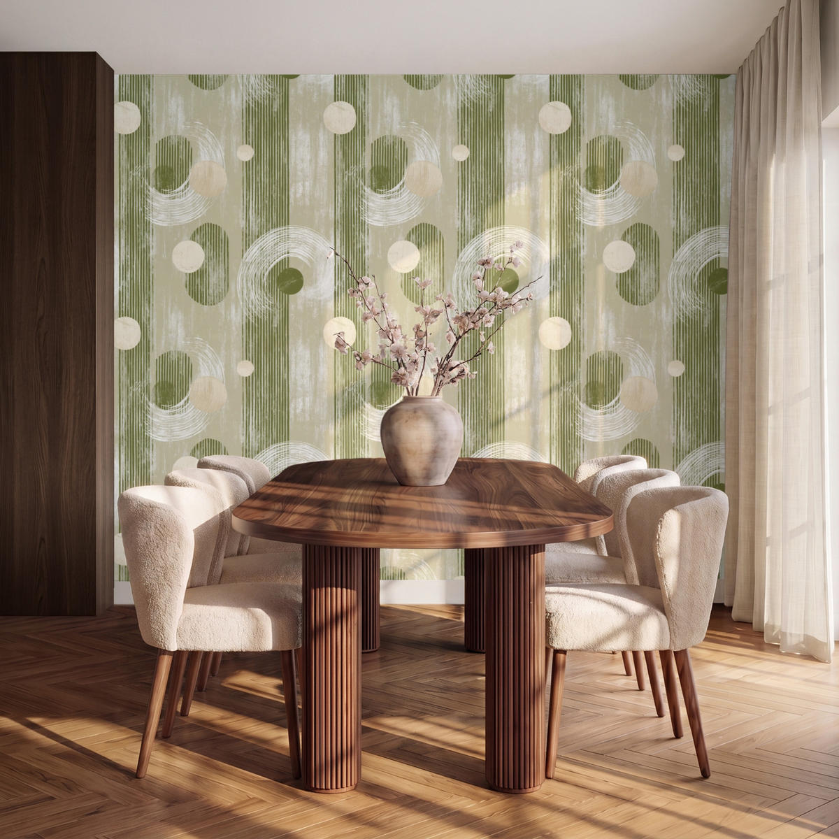 TAPETE - Künstlerisch - Modern - Grün - 280x220 cm - Olivgrün, Papier (280/220cm) - OnlyWow