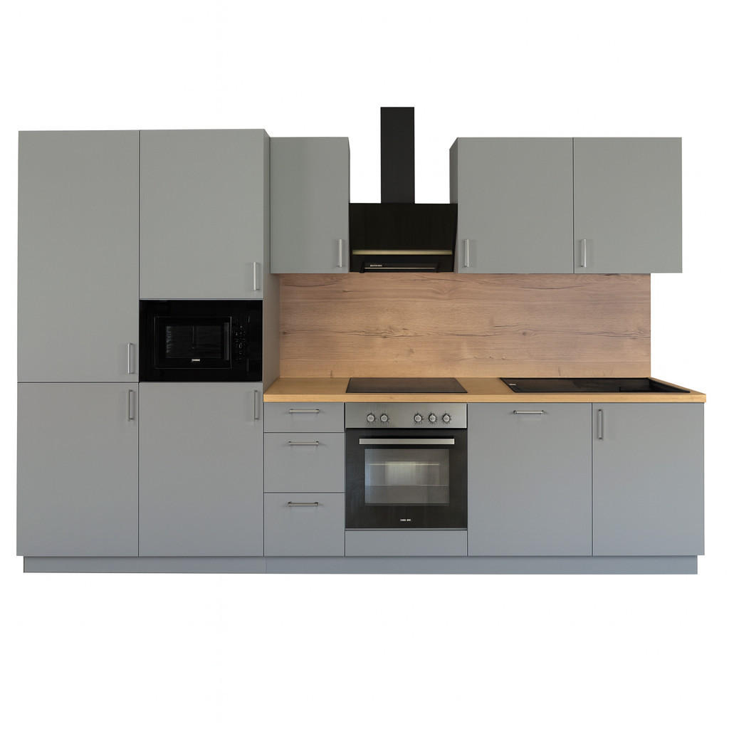 KÜCHENLEERZEILE „Leipzig“ 330 cm – ohne E-Geräte – Steingrau – mit Zubehör - Edelstahlfarben/Grau, Holzwerkstoff/Metall (330/210/60cm) - GEBA