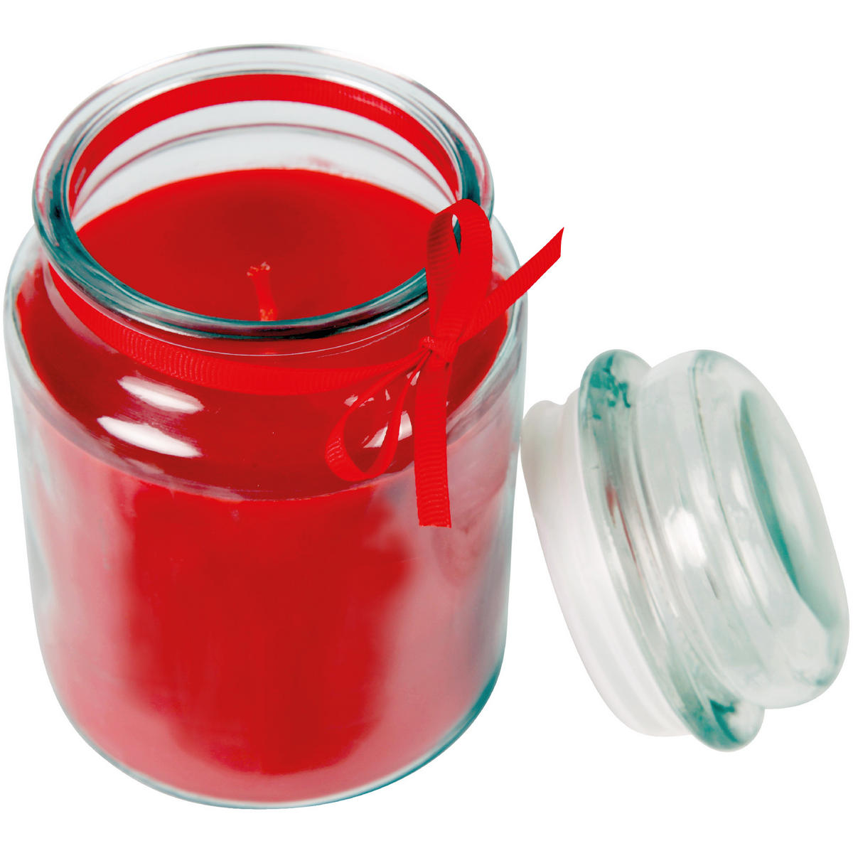 DUFTKERZE im Bonbonglas mit Deckel Rose 110h - Rot, Glas (10/16cm)