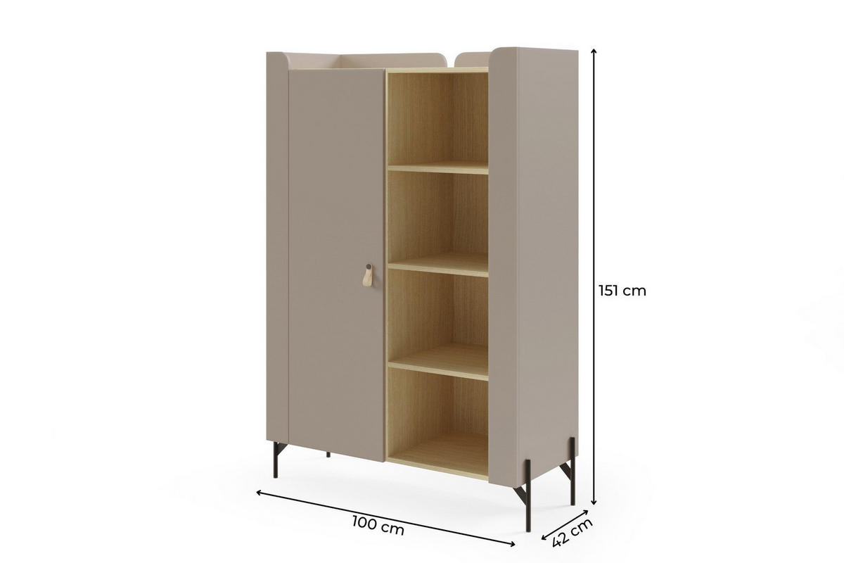 HIGHBOARD SOVI 03 100 / 151 / 42 cm in Porcini / Eiche Mavelie - Greige/Eichefarben, Holzwerkstoff (100/151/42cm) - Deine Möbel 24