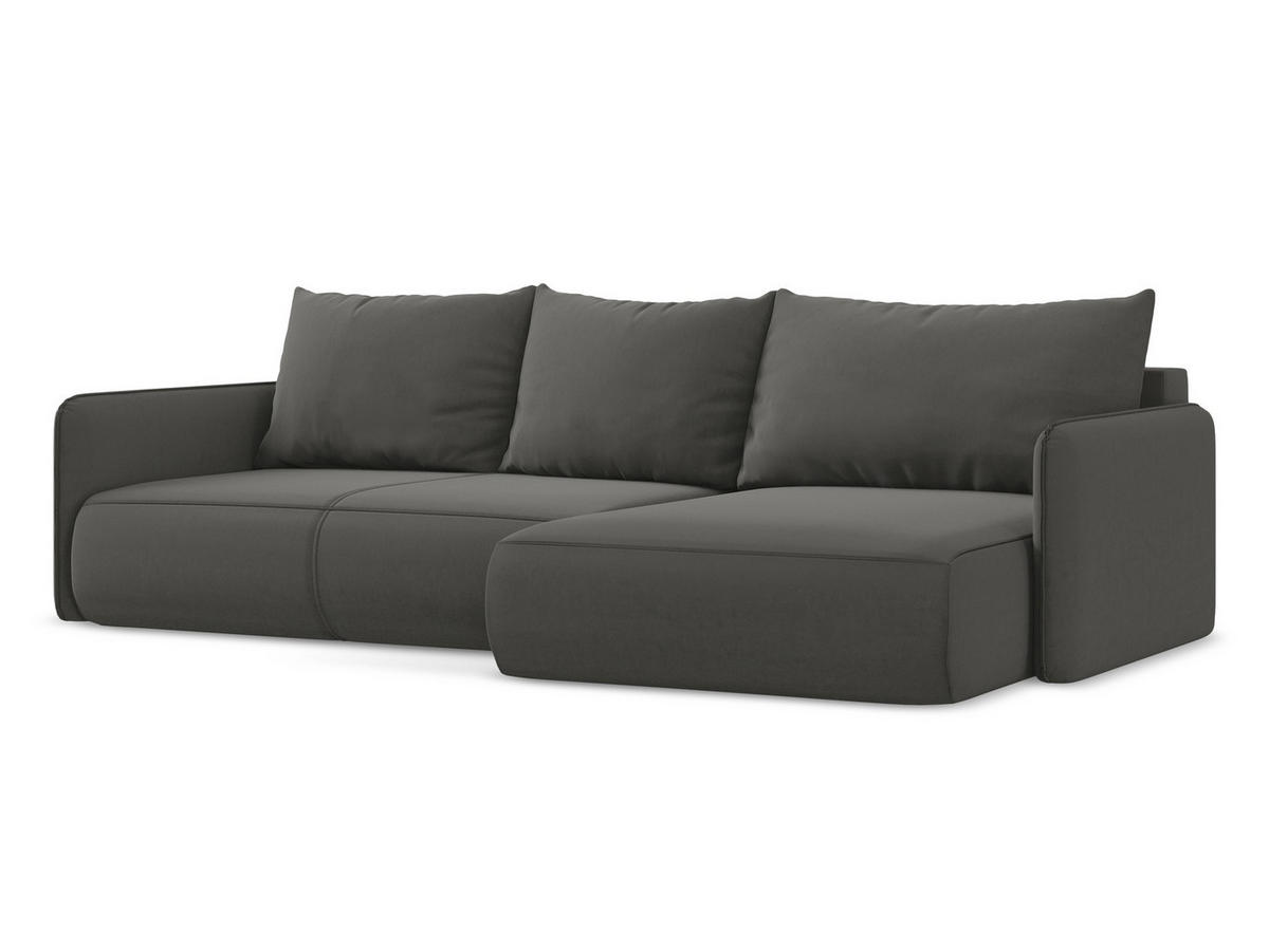 ECKSOFA mit Schlaffunktion Samt Stoff Grau - Dunkelgrau/Schwarz, Kunststoff/Textil (240/148cm) - Makamii