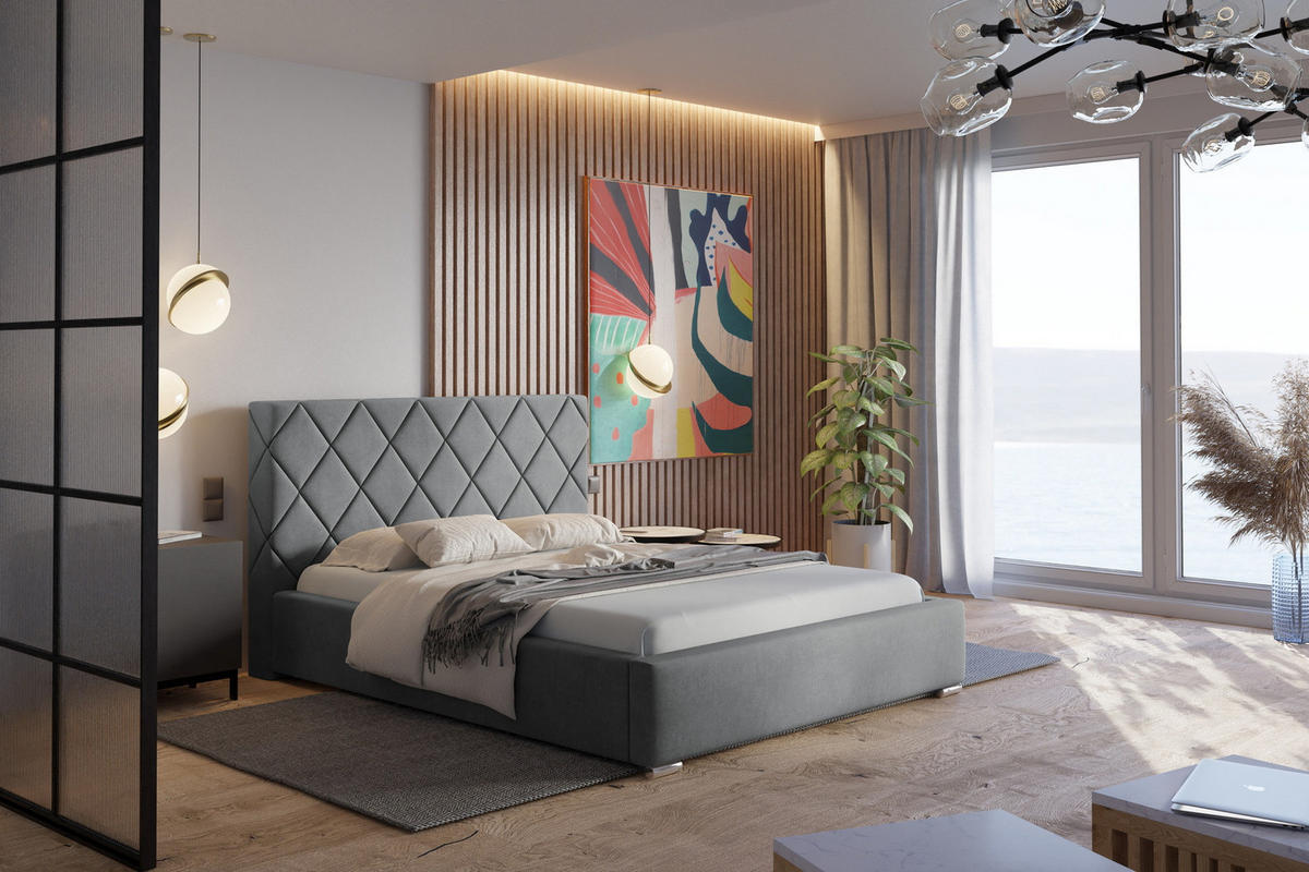 POLSTERBETT 160x200 Aron, Lattenrost, Samtstoff Hellgrau - Hellgrau, Holz/Textil (160/200cm) - Emporius