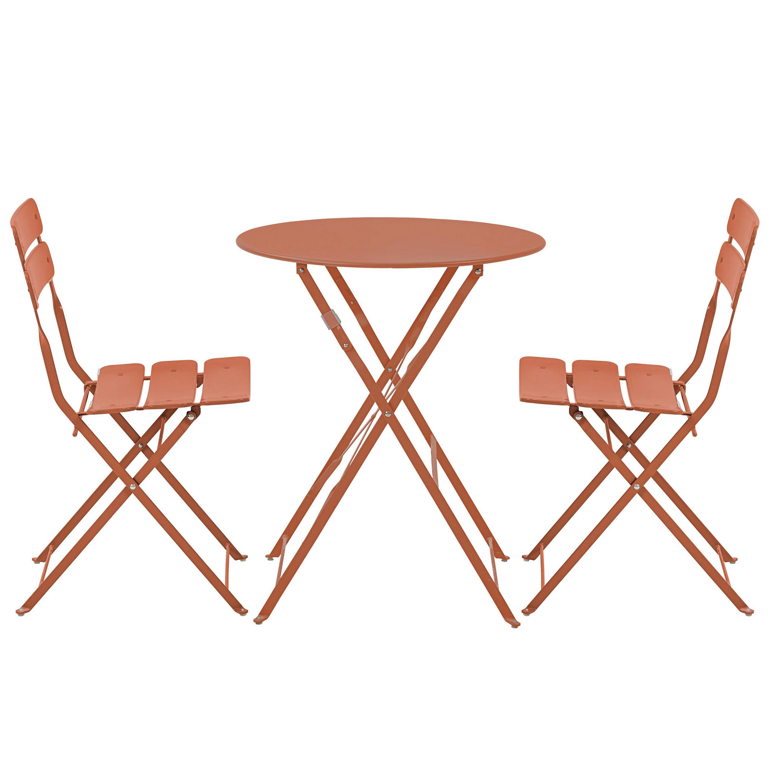 GARTENSET runder Tisch und 2 Stühle, Braun - Braun, Metall - Oviala