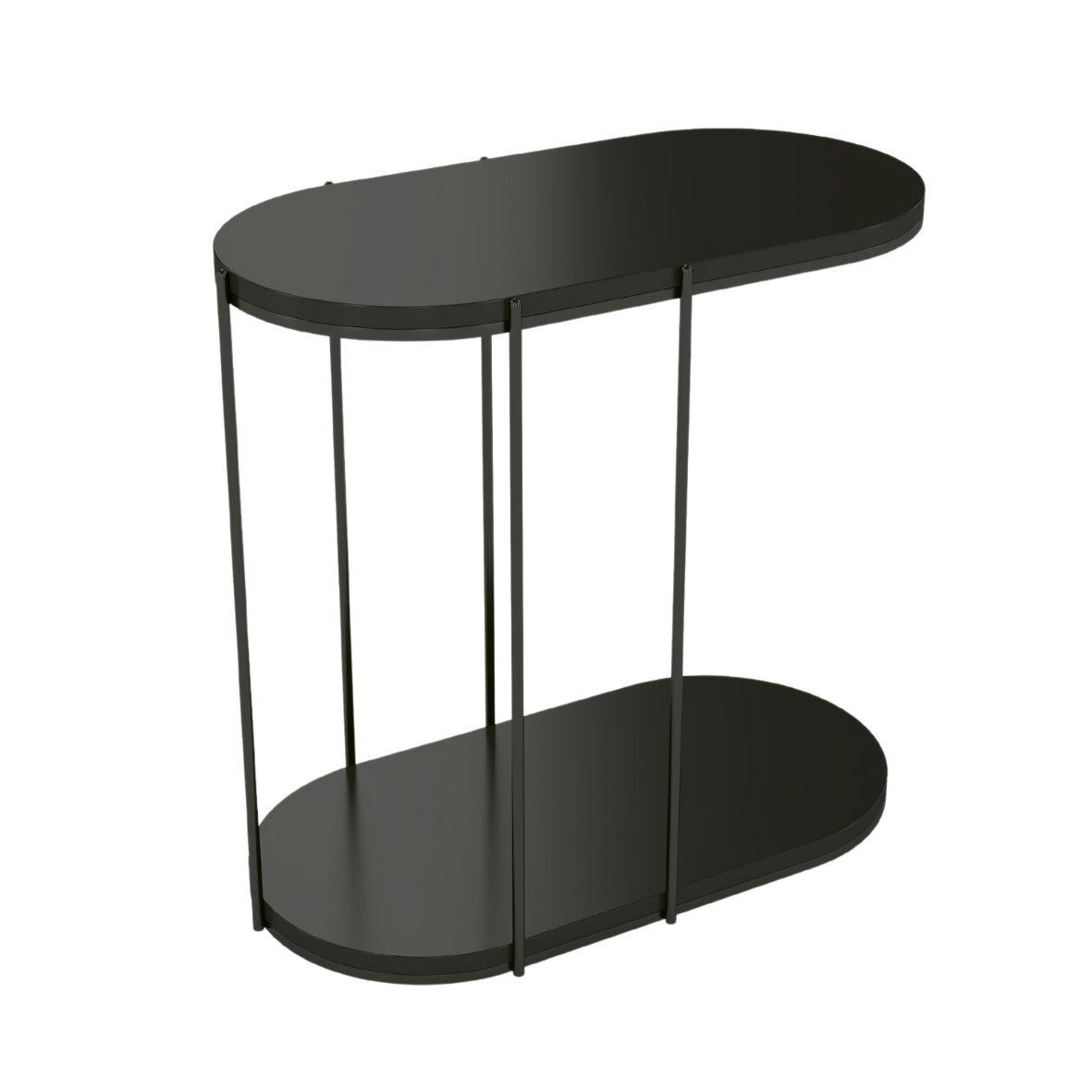 BEISTELLTISCH Loco, Ovaler Tischplatte x 2 mit Schwarz Metallgestell / Schwarz - Schwarz, Holzwerkstoff/Metall (34/64/60cm) - Skandica