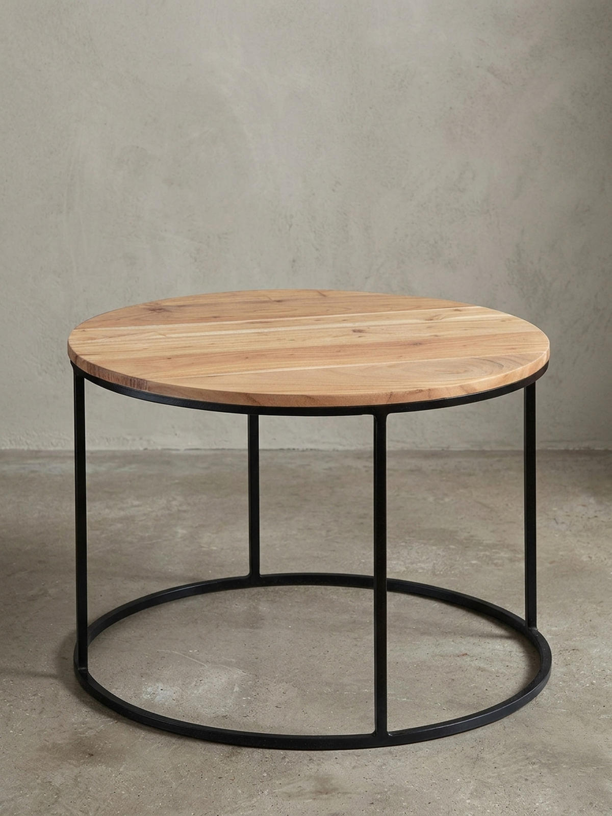 COUCHTISCH Naturholz mit stabiler Konstruktion und runder Ablage, Belastbarkeit 50 kg - Beige/Schwarz, Holz/Metall (60/60/43cm) - KADIMA DESIGN