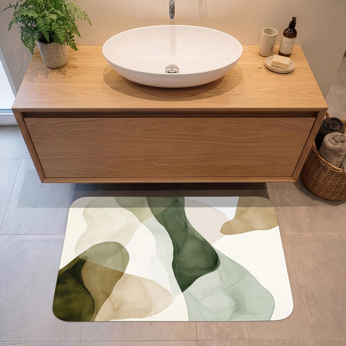 KÚPEĽŇOVÁ PREDLOŽKA Japandi - Abstraktné - Zelené 90x60 cm - zelená, textil/plast (90/60cm) - OnlyWow