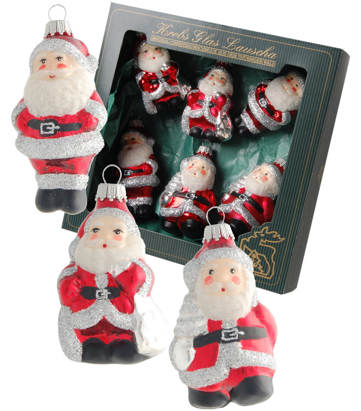 CHRISTBAUMSCHMUCK Weihnachtsmänner Rot 8cm (Glas / 6 Stk.) - Rot, Glas (5/8/4cm) - Krebs Glas Lauscha