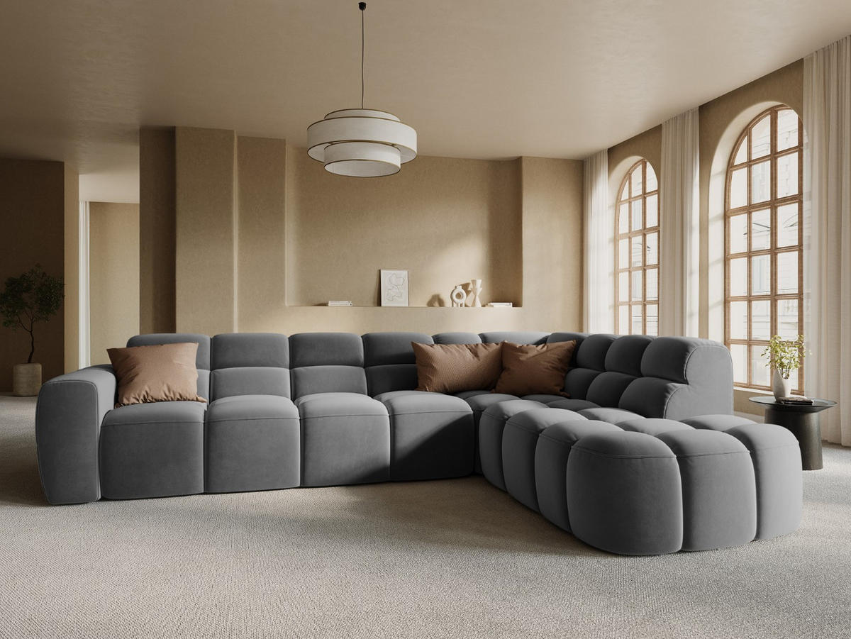 ECKSOFA rechts Lisa aus Samt hellgrau 5 Sitzplätze - Hellgrau, Textil (234/293cm) - Micadoni