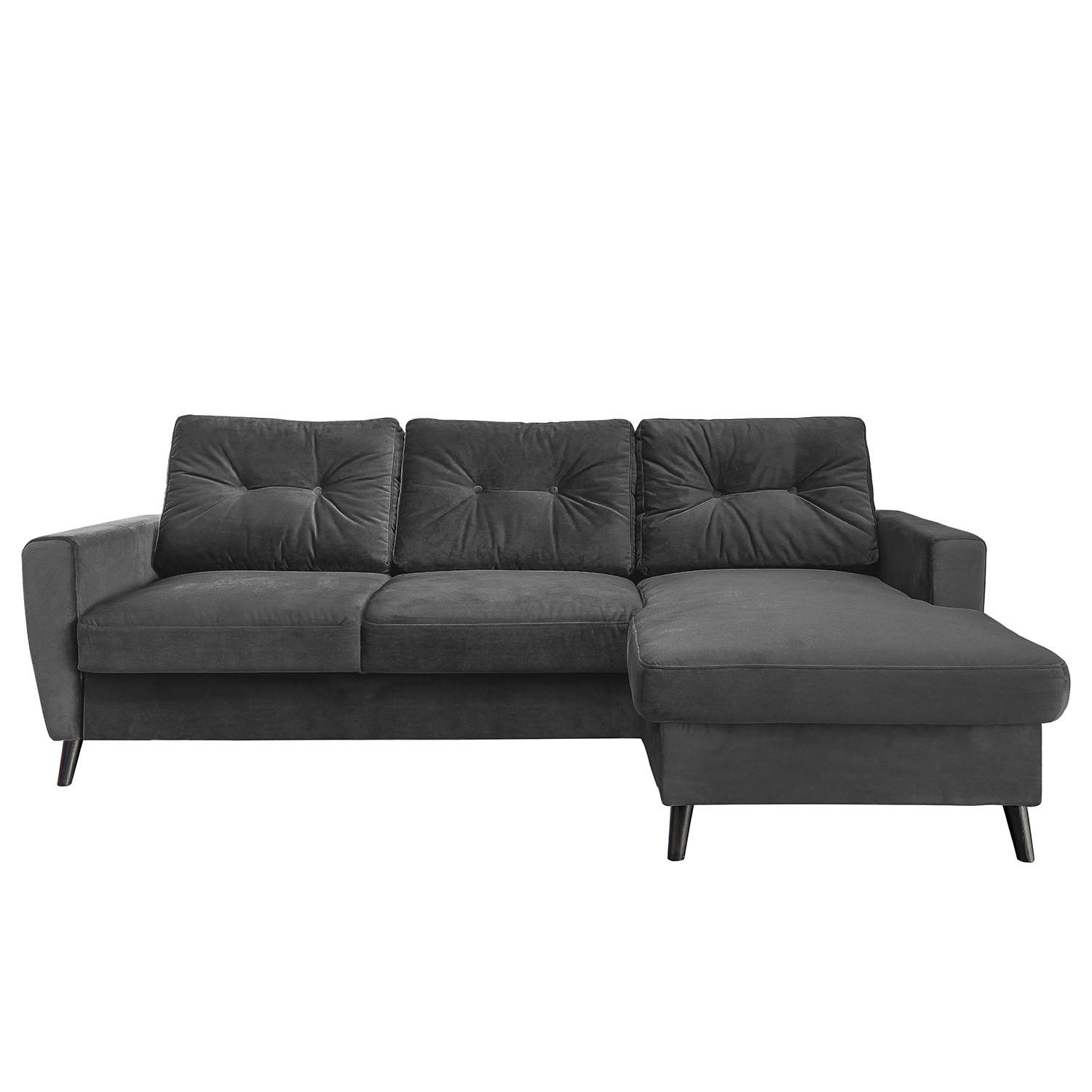 ECKSOFA mit Longchair - Dunkelgrau/Schwarz, Textil (233/148cm) - home24