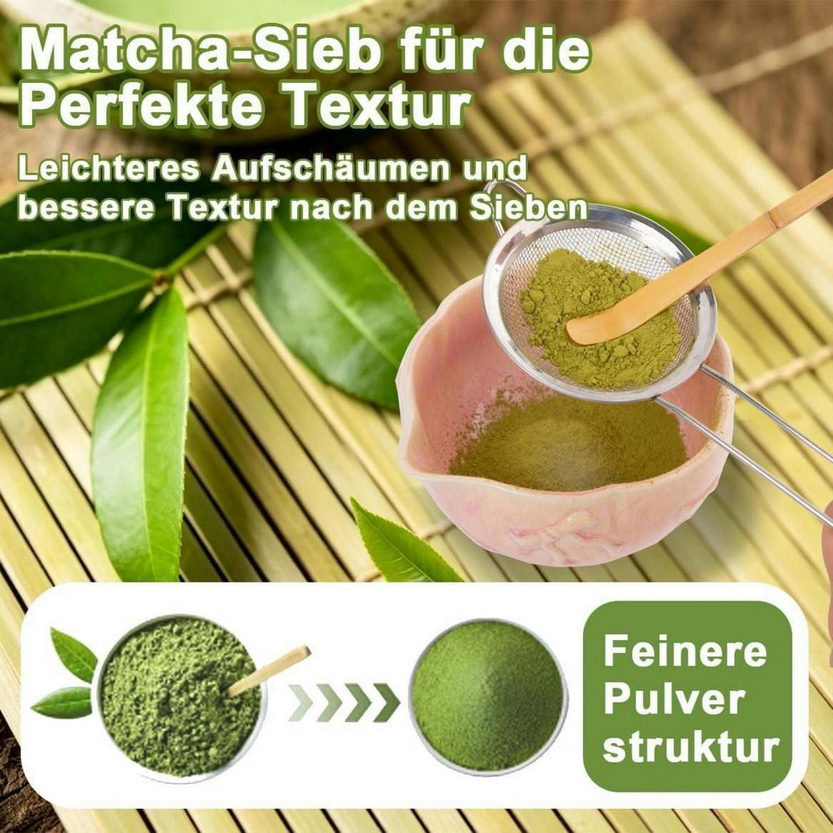 MATCHA Set 7-teilig Keramik mit Bambus Besen und Ausgießer Schale Rosa - Rosa, Keramik (20/13/30cm)