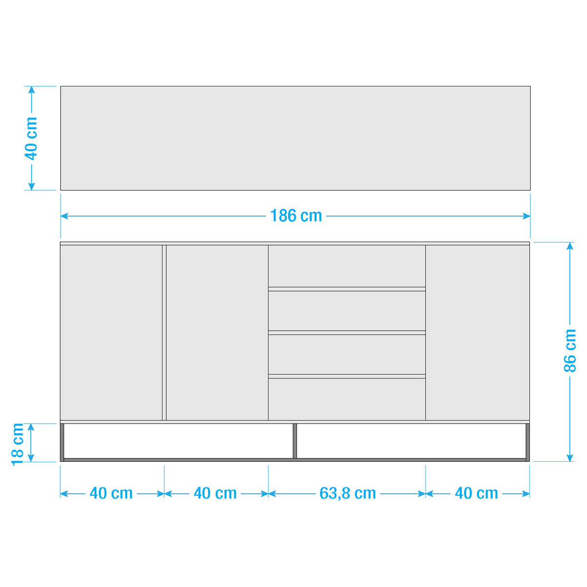 SIDEBOARD mit 3 Türen - Echtholzfurnier / Eisen - Eichefarben/Schwarz, Holzwerkstoff (185/86/40cm) - home24