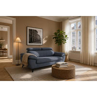 2,5-SITZER Karlstad Chenille Blau verstell. Kopfstützen B 194 cm - Blaugrau, Kunststoff/Textil (194/84/100cm) - foamnova