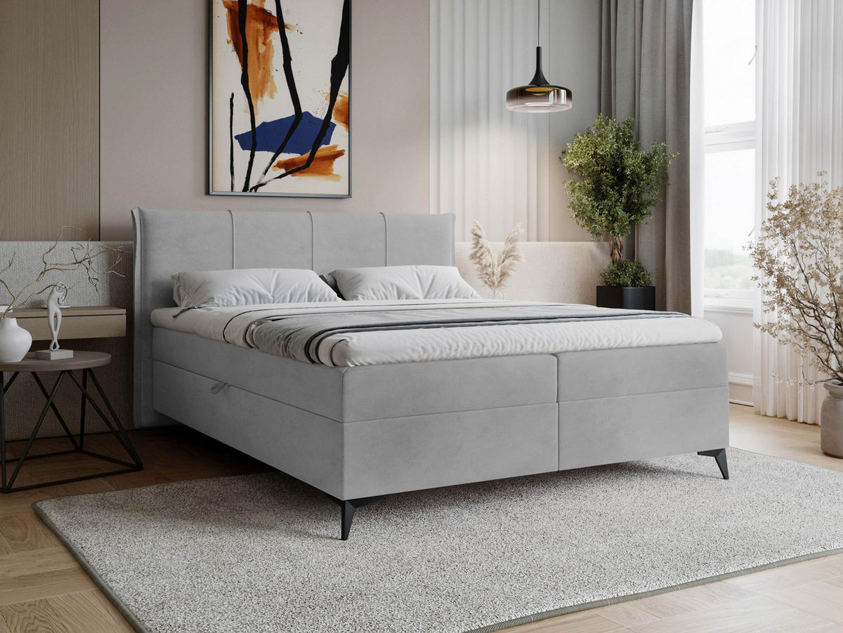 BOXBETT Eco - Hellgrau/Schwarz, Holz/Holzwerkstoff (180/200cm) - MIRJAN24