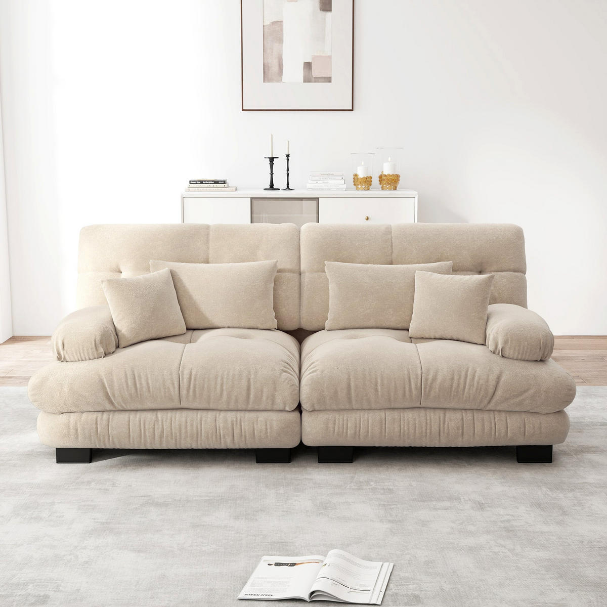 2-SITZER-SOFA aus chenille wolken-design & massivholzrahmen - Beige, Textil (77/81/220cm) - Urban Meuble