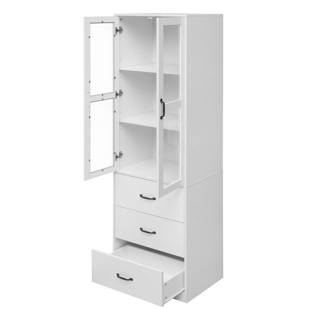 VITRINE 60/40/200 cm weiß aus MDF mit LED und 3 Schubladen - Weiß, Holzwerkstoff (60/200/40cm) - OKWISH
