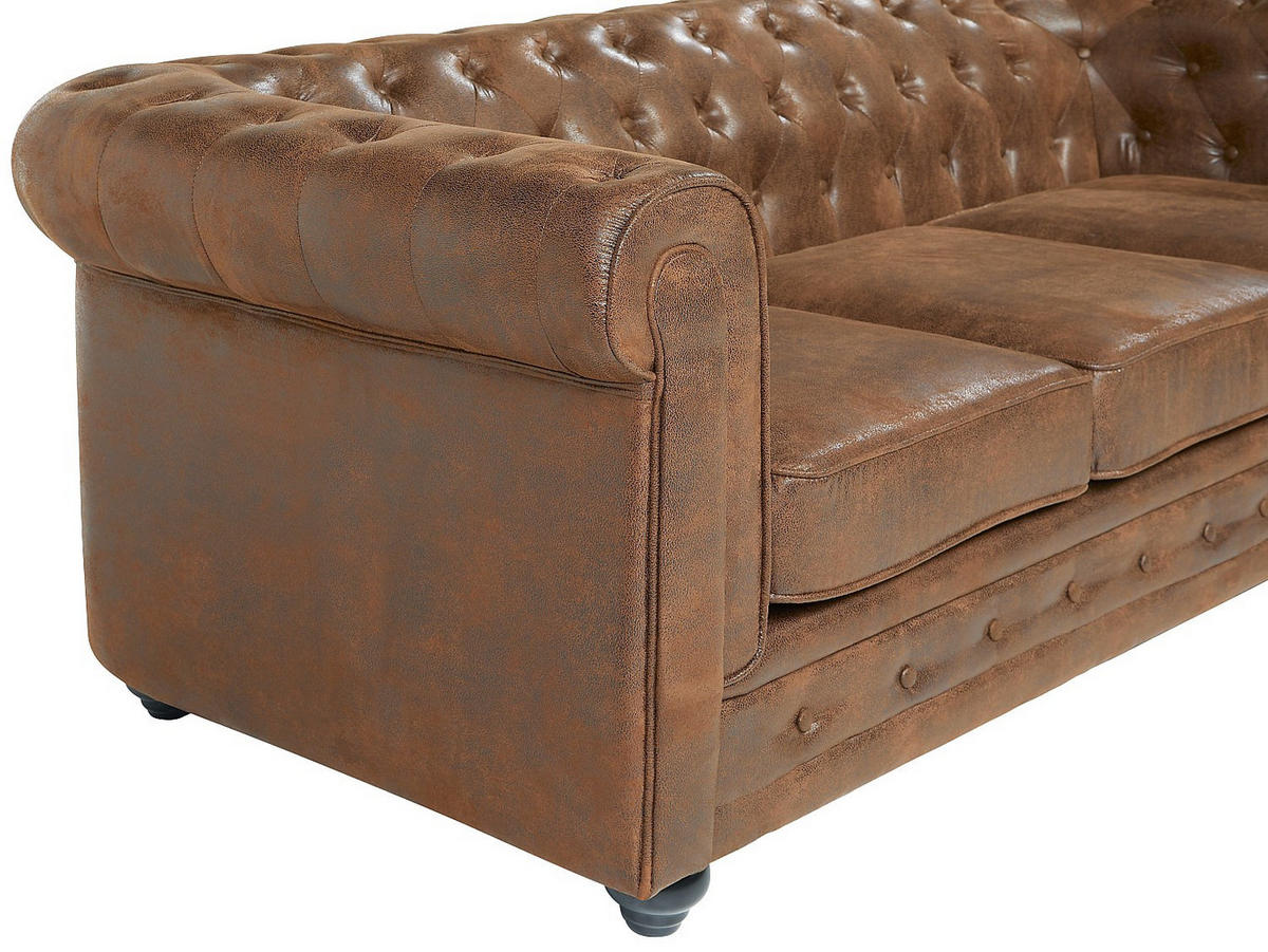 SOFA 3-Sitzer - Microfaser - Vintage-Look - CHESTERFIELD - Braun, Textil (88/72/205cm) - Vente-Unique