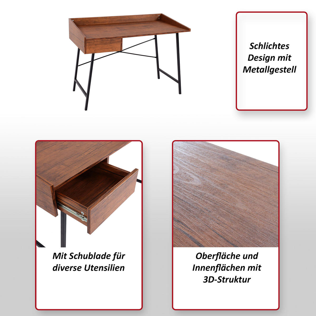 SCHREIBTISCH eckig Braun - Braun, Holz (114/60/98cm) - Jamb