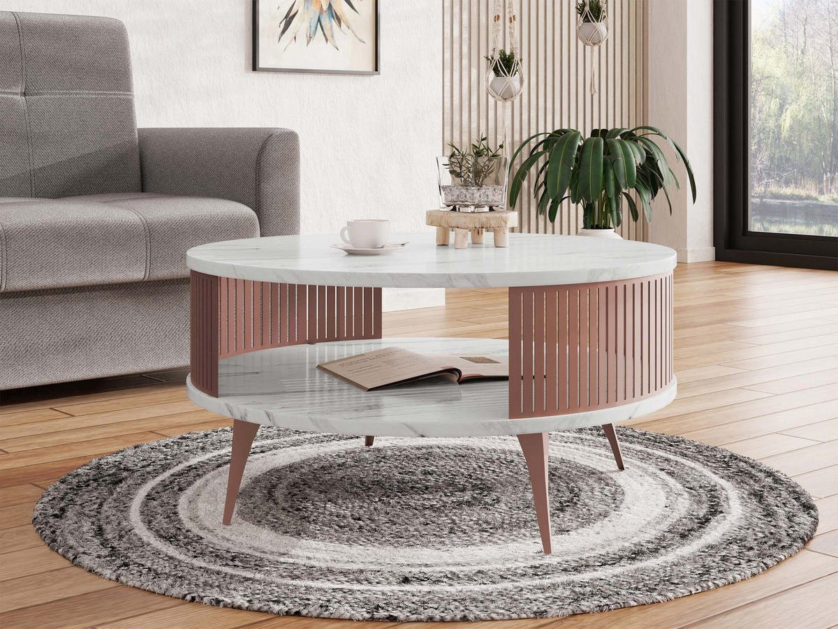COUCHTISCH Roenni Ember - Bronzefarben/Weiß, Holzwerkstoff/Metall (75/75/44cm) - MIRJAN24
