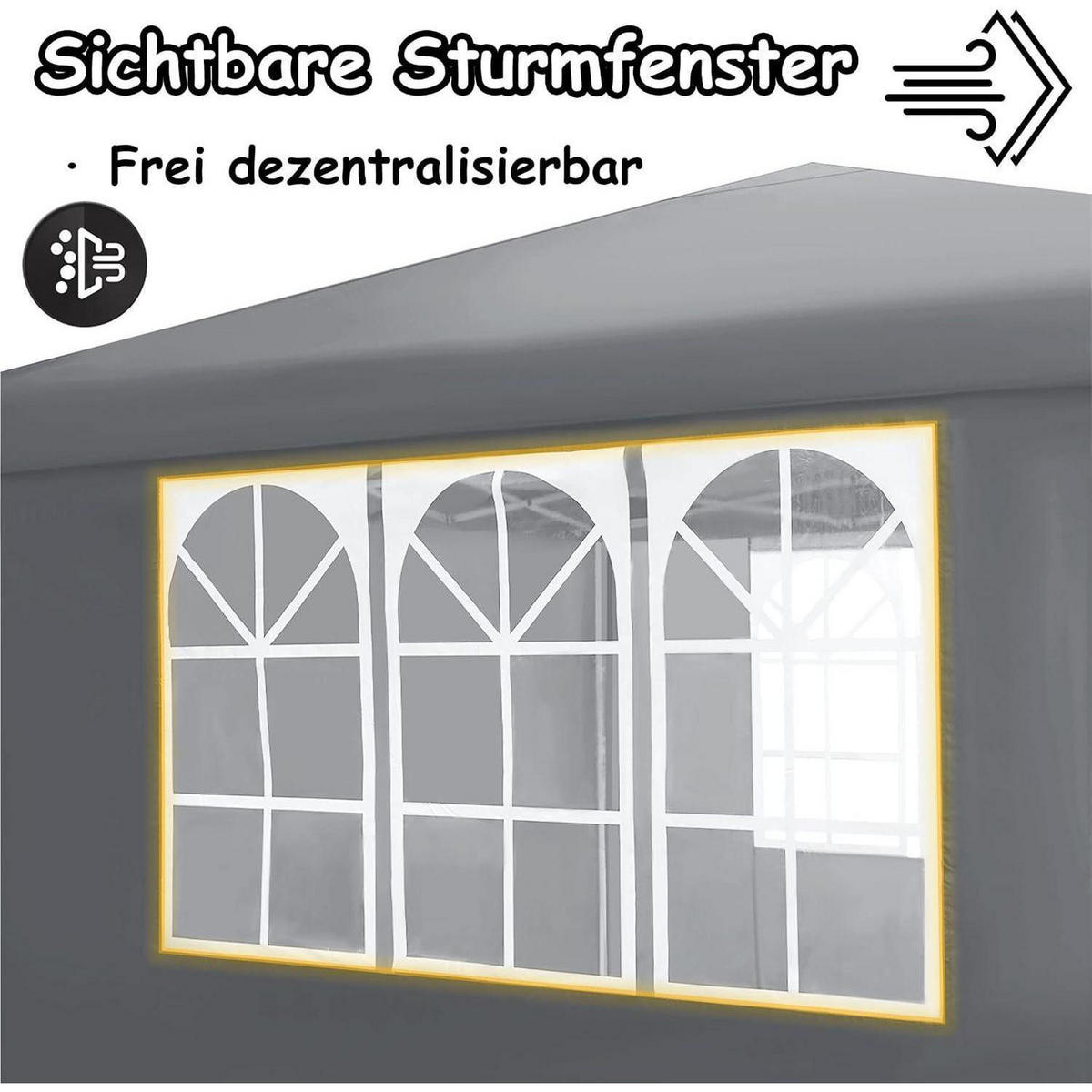 FALTPAVILLON 3x3m mit Seitenteilen und Fenstern Grau - Grau, Textil (300/260/300cm)
