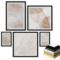 WANDBILDER 5er-Set - 50x50 cm & 20x30 cm & 40x60 cm Schwarzer Rahmen - Aquarellfarben, Boho-Texturen - Schwarz, Kunststoff (40/60cm) - ArtPrintCave