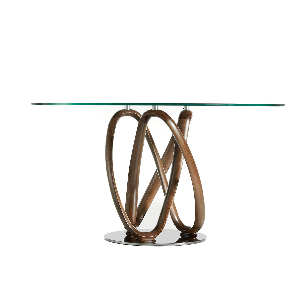 ESSTISCH Rund Glas Walnuss Ø130/75 cm - Transparent/Walnussfarben, Glas/Holz (130/130/75cm) - ANGEL CERDA