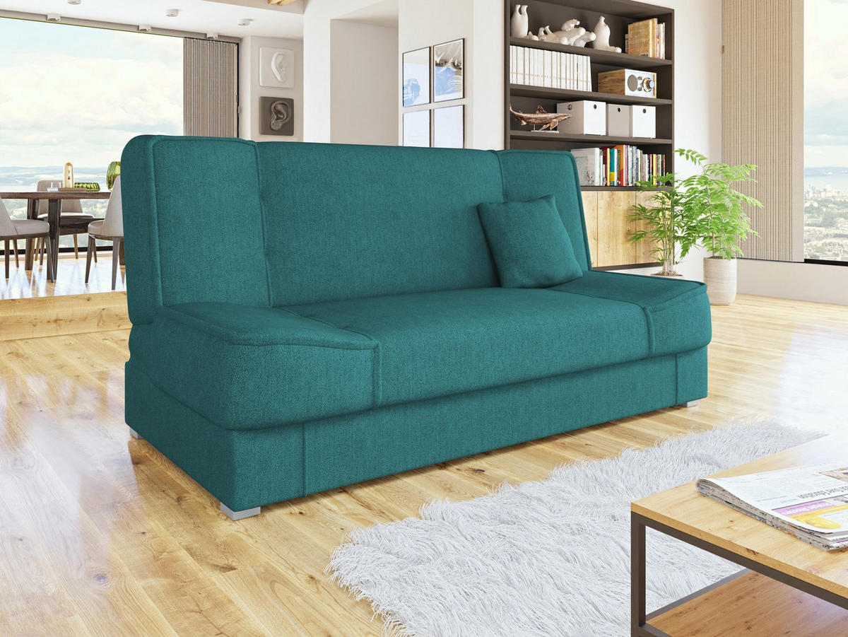 CANAPEA EXTENSIBILA Gabi - argintiu/turcoaz, material plastic/material textil (175/80/80cm) - MIRJAN24