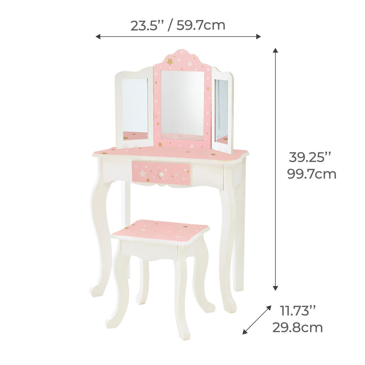 KINDER-SCHMINKTISCH mit Spiegel und Hocker Frisiertisch, Rosa/Weiß, 100cm - Weiß, Holzwerkstoff (30/100/60cm) - Teamson Kids