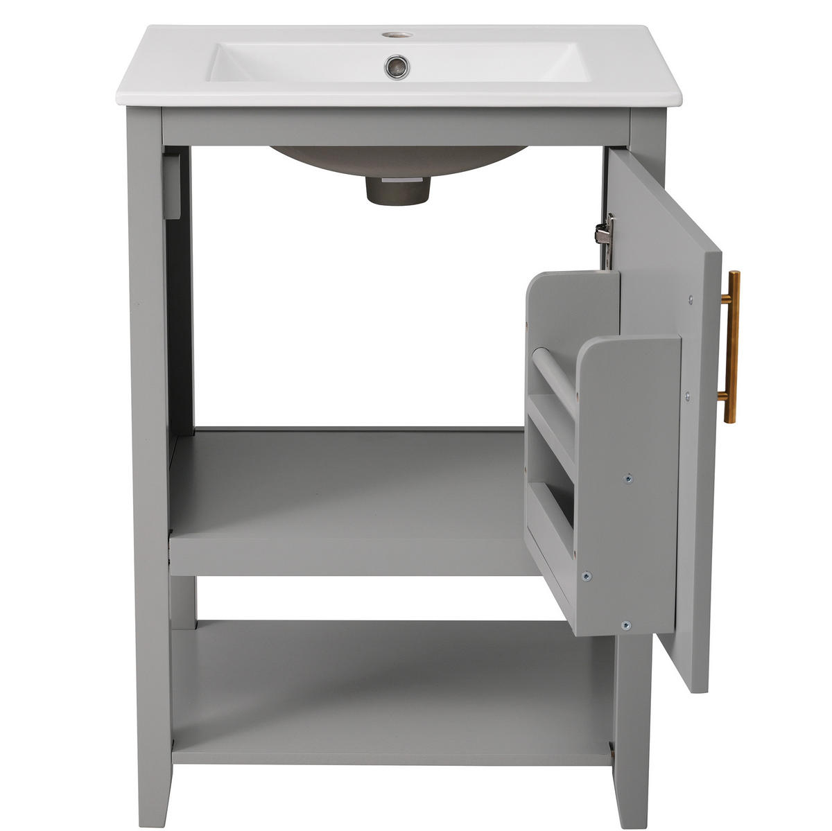 WASCHTISCHKOMBI 60 cm Grau aus MDF mit Keramikwaschbecken - Grau, Holzwerkstoff (61/87/47cm) - OKMYHOME