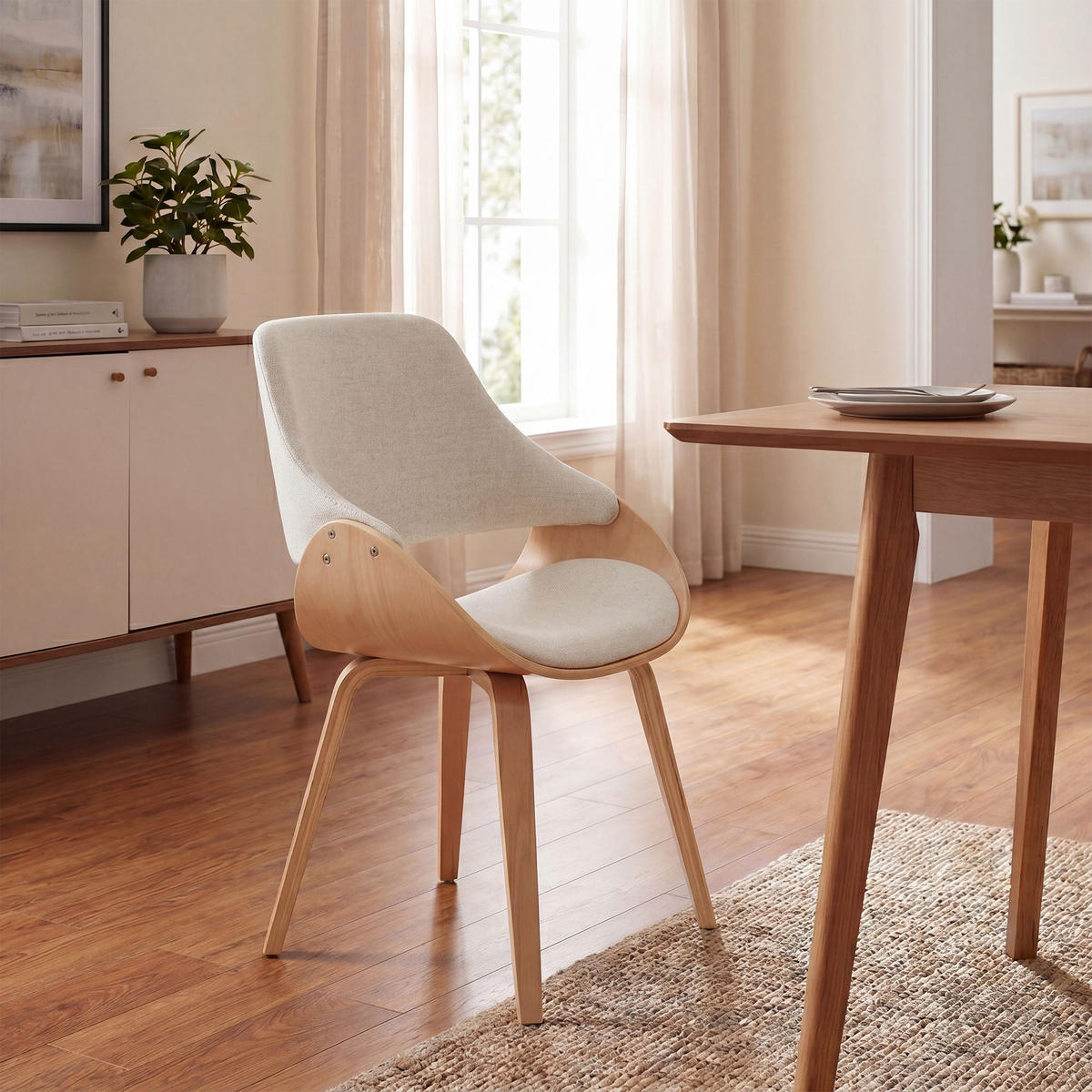 ESSZIMMERSTUHL Stoff Natura/Creme - Eukalyptusholzfarben/Walnussfarben, Holz/Textil (52/86/54cm) - CLP