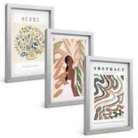 BILDER SET 3er Set - 20x30 cm Silberner Rahmen - Boho-Pastell-Minimalisten-Poster - Silberfarben, Kunststoff (20/30cm) - TULUP