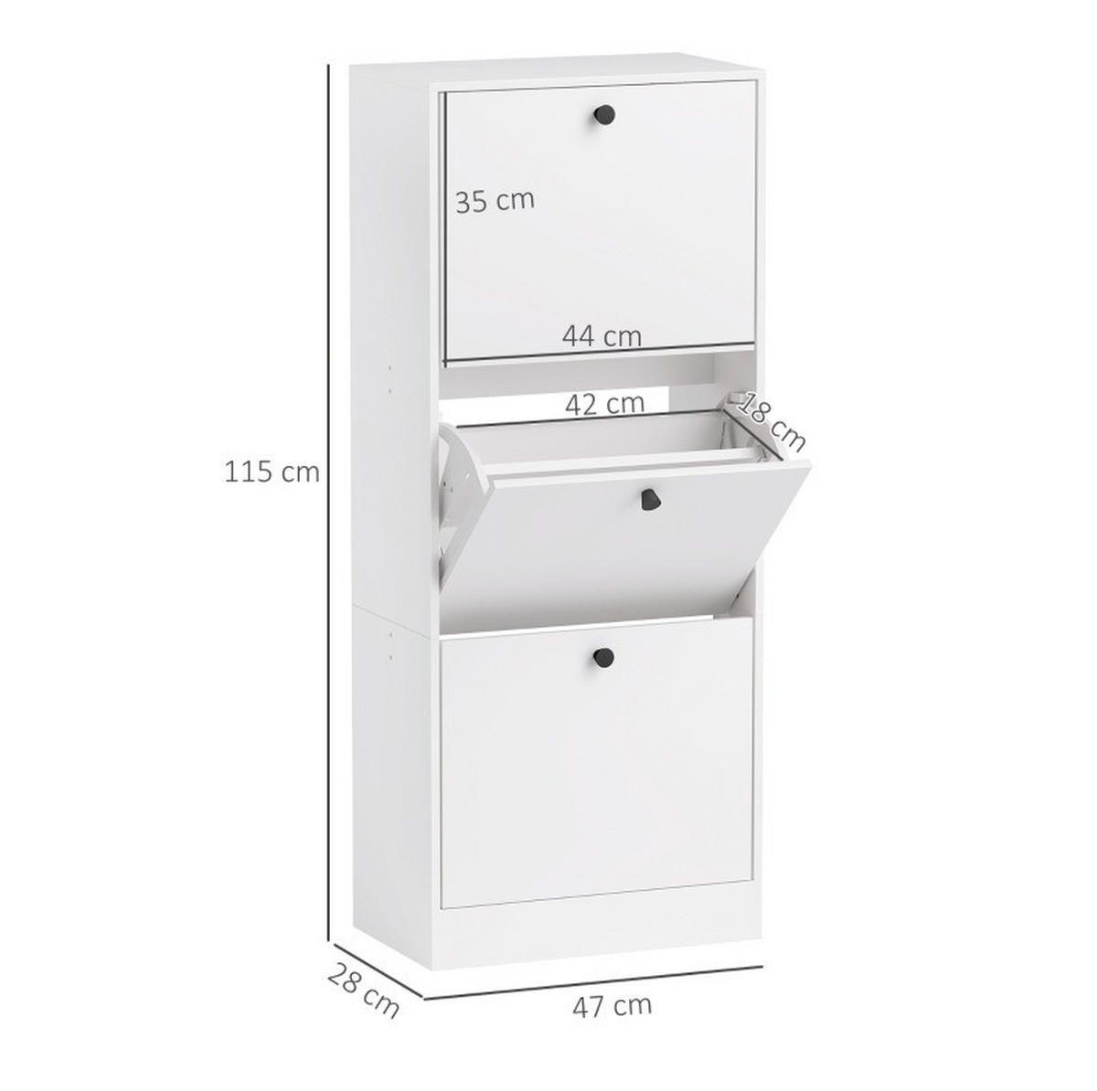 SCHUHSCHRANK mit 3 Klappen 47 x 28 x 115 cm Holz White - Weiß, Holz (28/115/47cm) - Beauniv