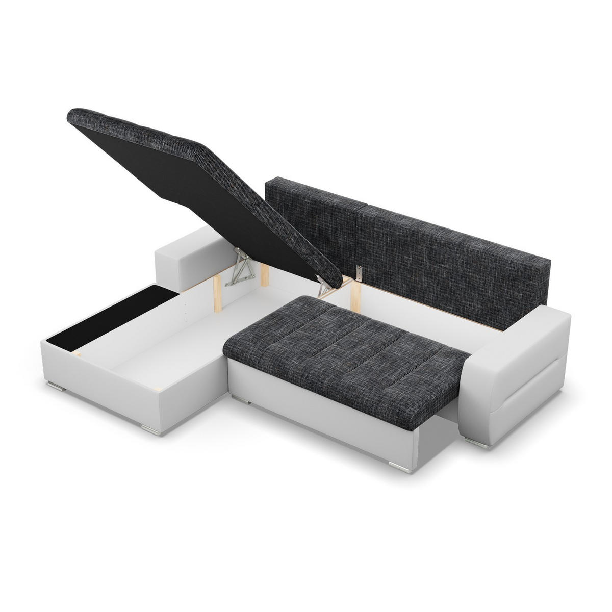 ECKSOFA MIT SCHLAFFUNKTION AURORA LINKS, Schwarz + Grau - Schwarz/Grau, Textil (243/200cm)