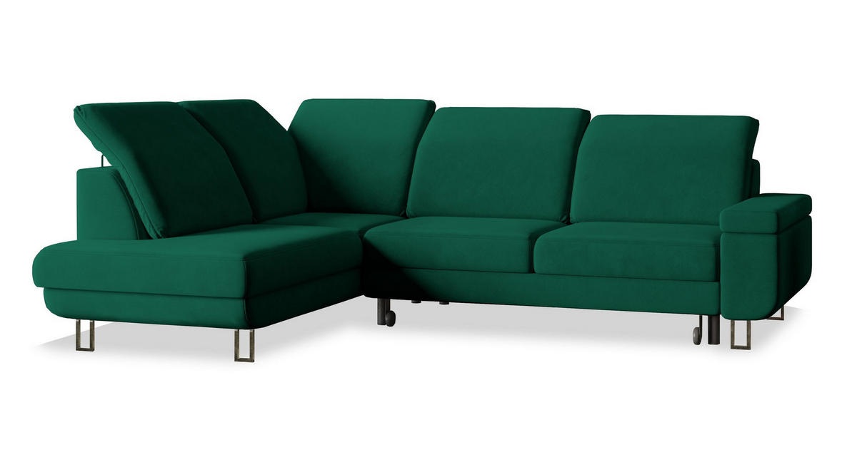 ECKSOFA LERMA R-S Grün Velours-Stoff mit Schlaffunktion - Grün, Holz (253/190cm) - MASSENO