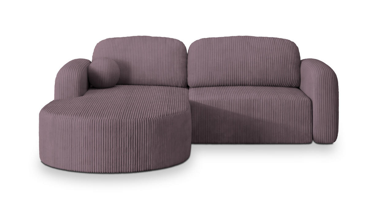 ECKSOFA AMILIA P L-S Lila Kordstoff mit Schlaffunktion - Lila, Holz (263/174cm) - MASSENO