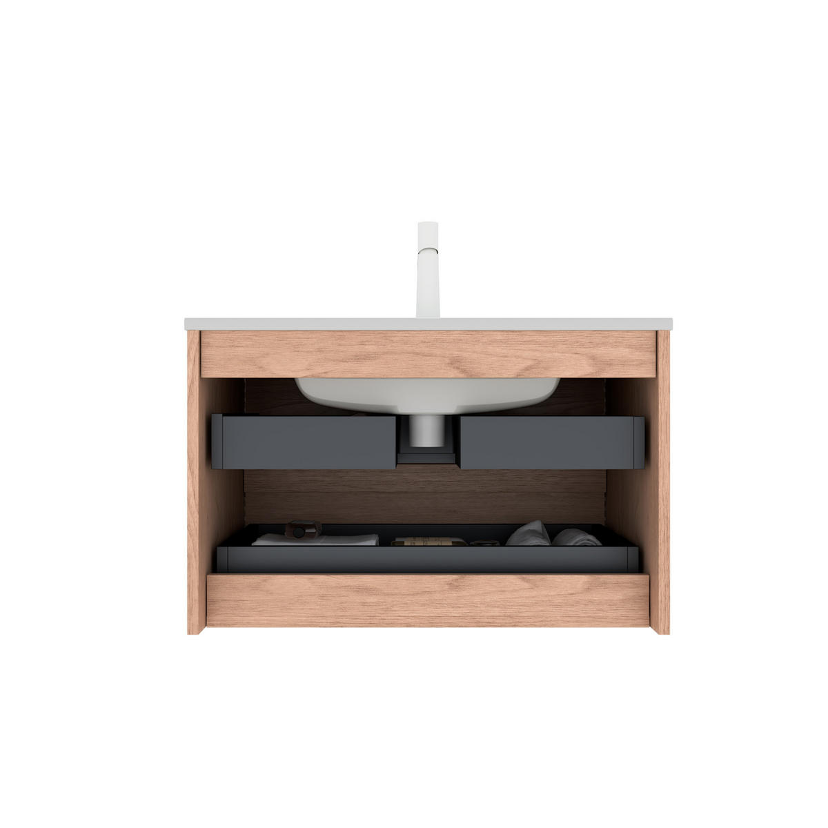 WASCHTISCHKOMBI 81x46.5x51.5cm Natur/Weiß mit Keramikbecken & 2 Soft-Close-Schubladen - Naturfarben, Keramik (81/51.5/46.5cm) - Modfu